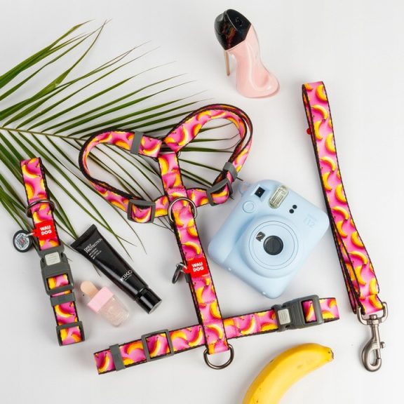 WAUDOG Banán mintás pink Nylon nyakörv 33-49cm 25mm