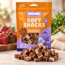 Braaaf puha marhahúsos kockafalatok tőkehallal 85 g
