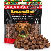   SavannaDog dél-afrikai strucc hús falatok sárgarépával 100 g