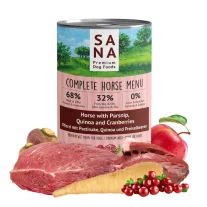 SANADOG párolt konzerv menü lóhús, quinoa, áfonya 400g