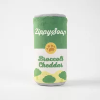   ZippyPaws Squeakie Can brokkoli-cheddar leveses doboz plüss kutyajáték 14 cm
